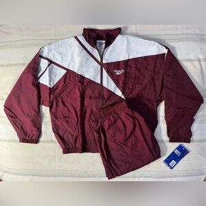 Vintage 1990s Reebok Warmup Full Tracksuit Maroon Size Large *BNWT*